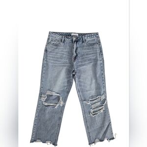 Vervet Women's 90's Vintage Crop Straight Distressed Blue Jeans Relaxed Fit 31